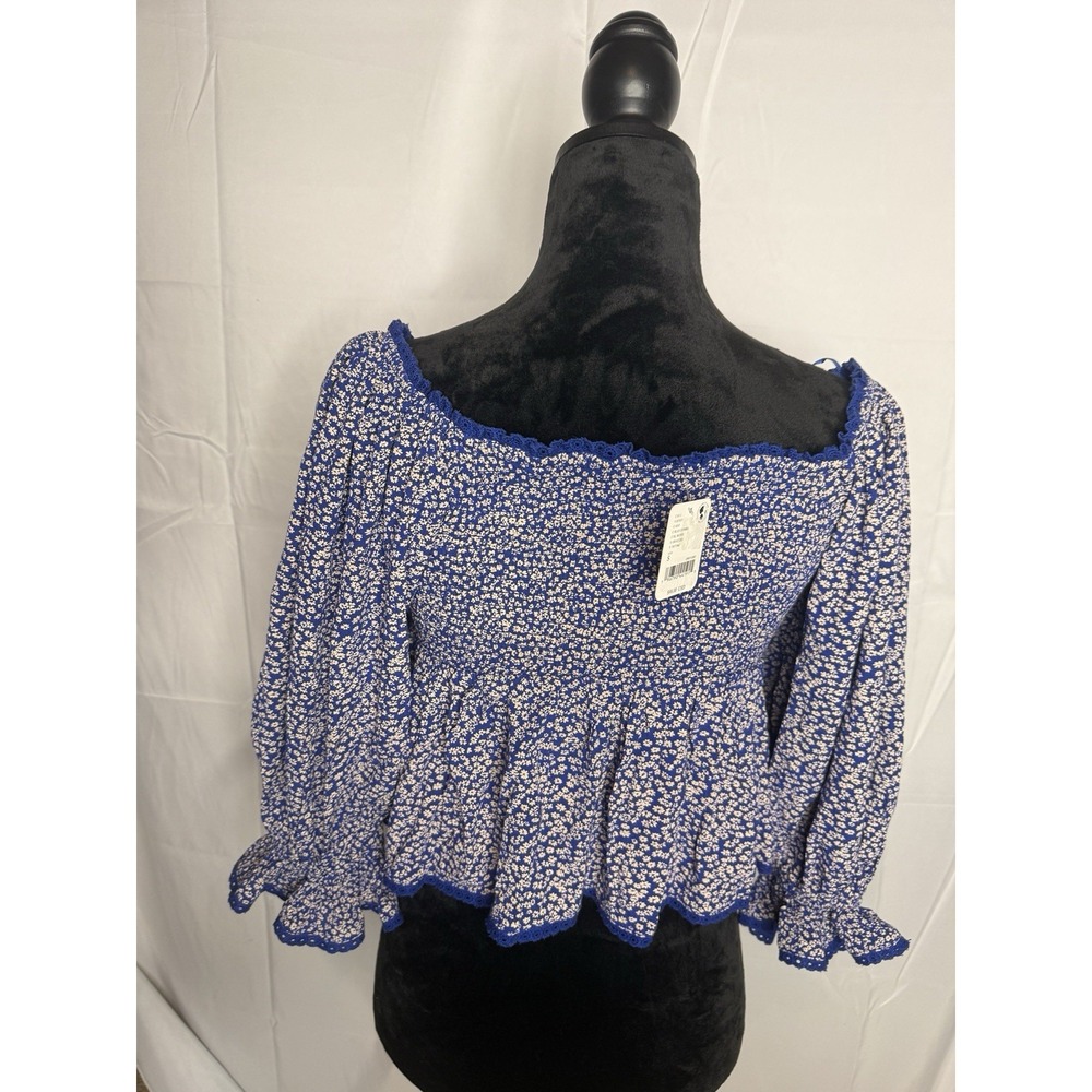 Free People Britnee Floral Cropped Peplum Smocked Puff Sleeve Top Small NWT - Picture 3 of 6
